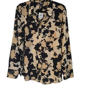 🆕️ NWT INC International Concept Womens XL Black Beige Floral Print Long Sleeve